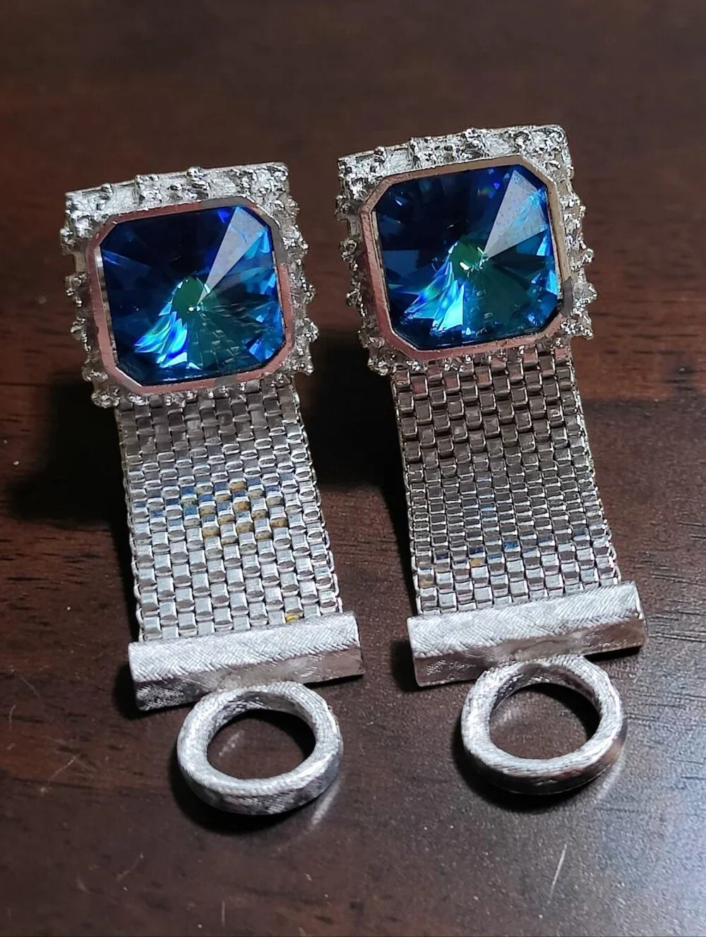 Vintage Dante Blue Rivoli Foiled Back Crystal Cuff Links